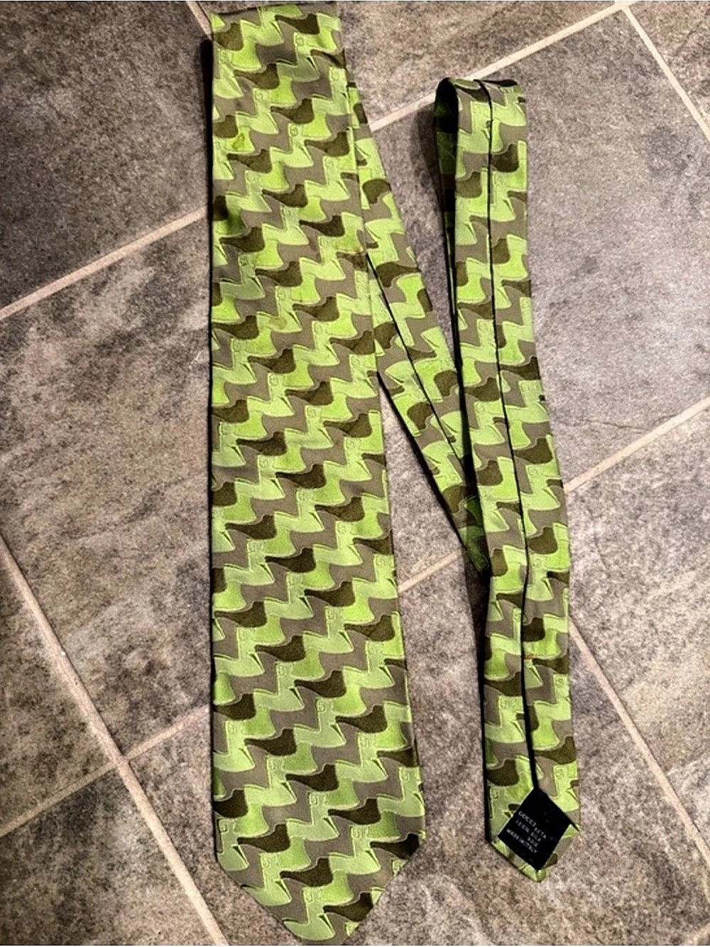 Gucci Silk Geometric Tie in Green & Brown